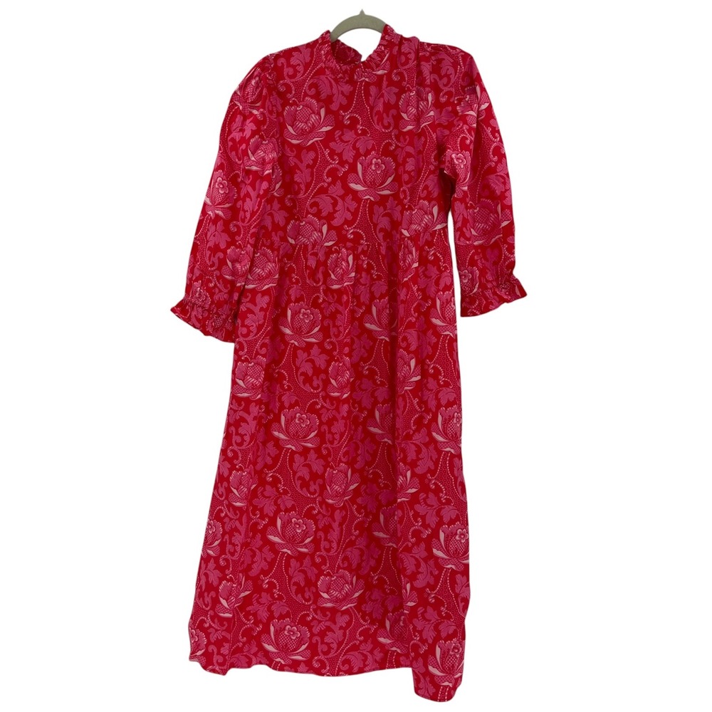 Pink City Prints Mumbai Dress African Candy Red Pink Floral Cotton Midi Large
